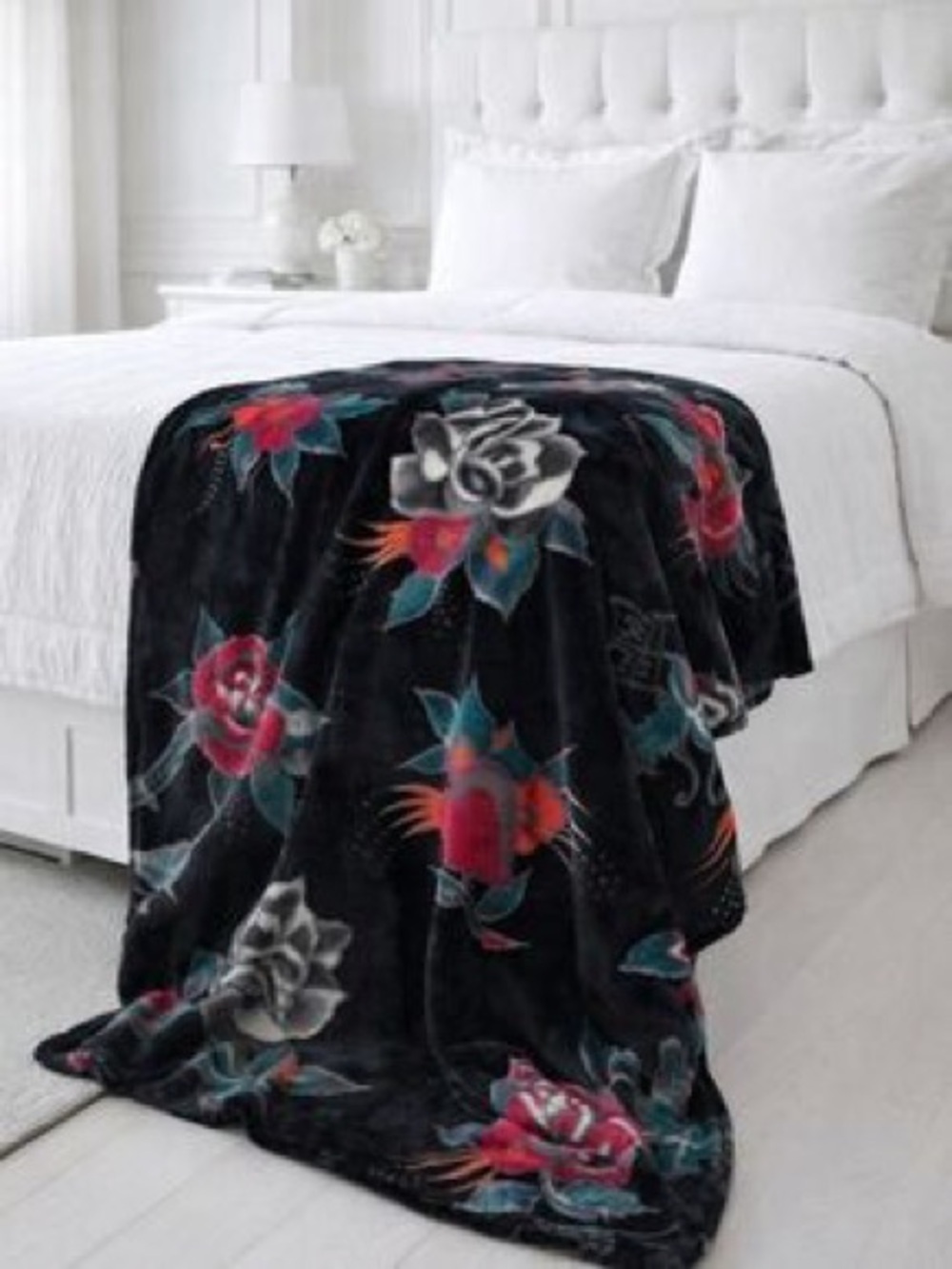 Ed Hardy Black and Red Plush Throw